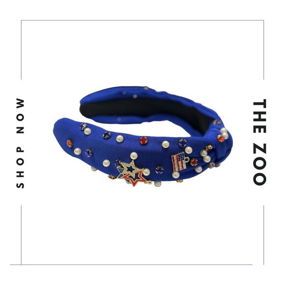 Jeweled Red White and Blue Headband Rhinestones - Picture 3 of 3